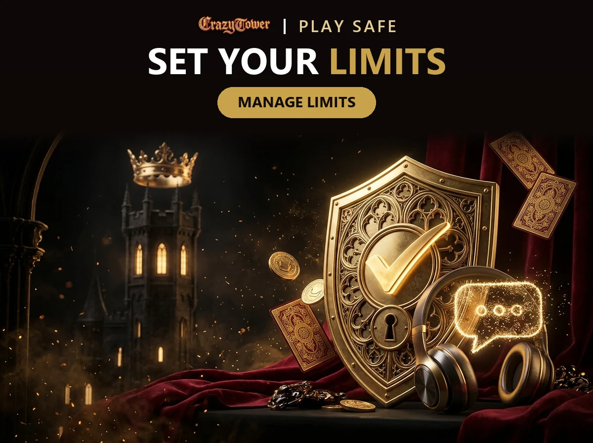 Golden shield with a check mark and headset representing safer play tools and account limits